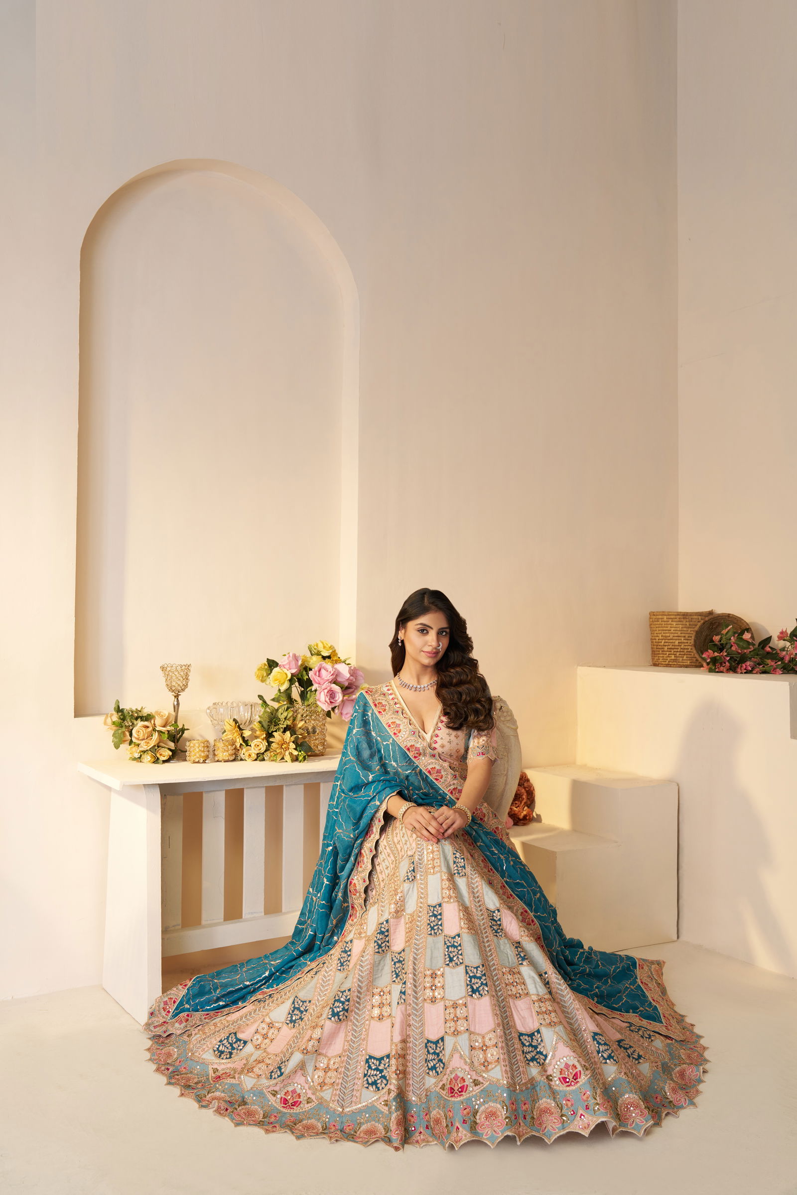 Kf 128 Sky Blue Dola Silk Party Wear Lehengas Wholesale Market In Surat